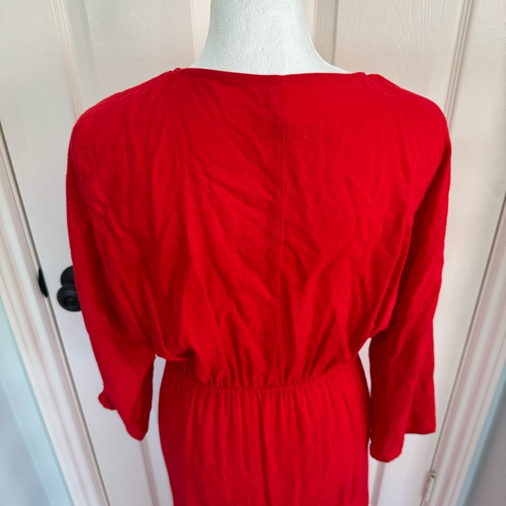 By Anthropologie Tie-Front Cover up Red Dress - Picture 7 of 11